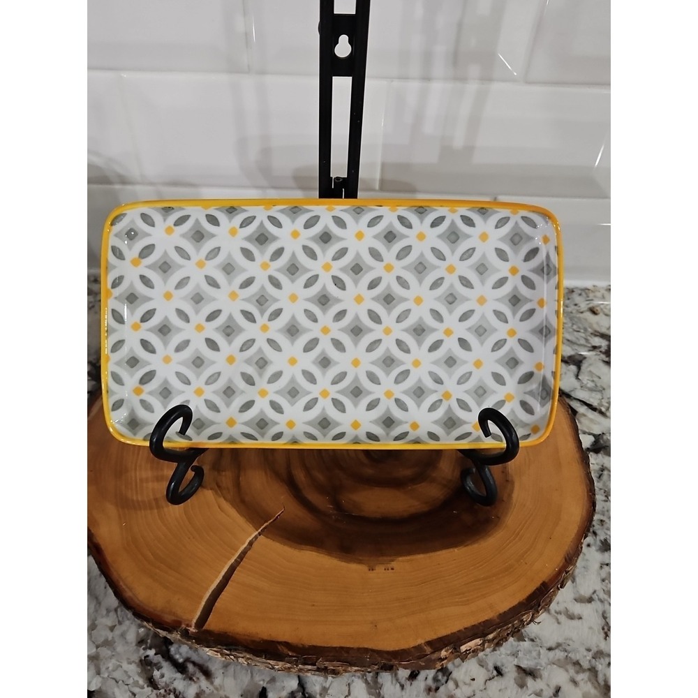Grace Fine Porcelain Rectangle Tray - BEAUTIFUL YELLOW AND GRAY PATTERN